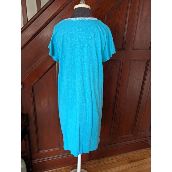 Talbots Blue Embroidered Cotton Tunic Dress L Short Sleeve Boho Style - Picture 3 of 7